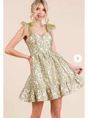 LOVELO Floral Jacquard Tiered Mini Sundress